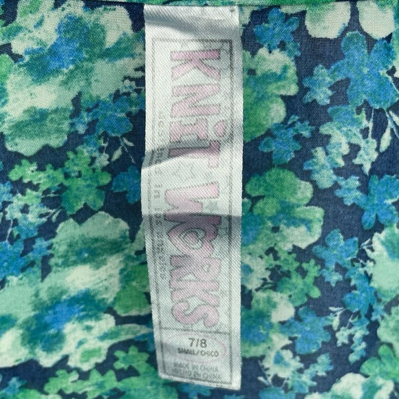 Knitworks Blue & Green Floral Cropped Short Sleeve Kimono Cover Up Cardigan Top - Picture 6 of 7